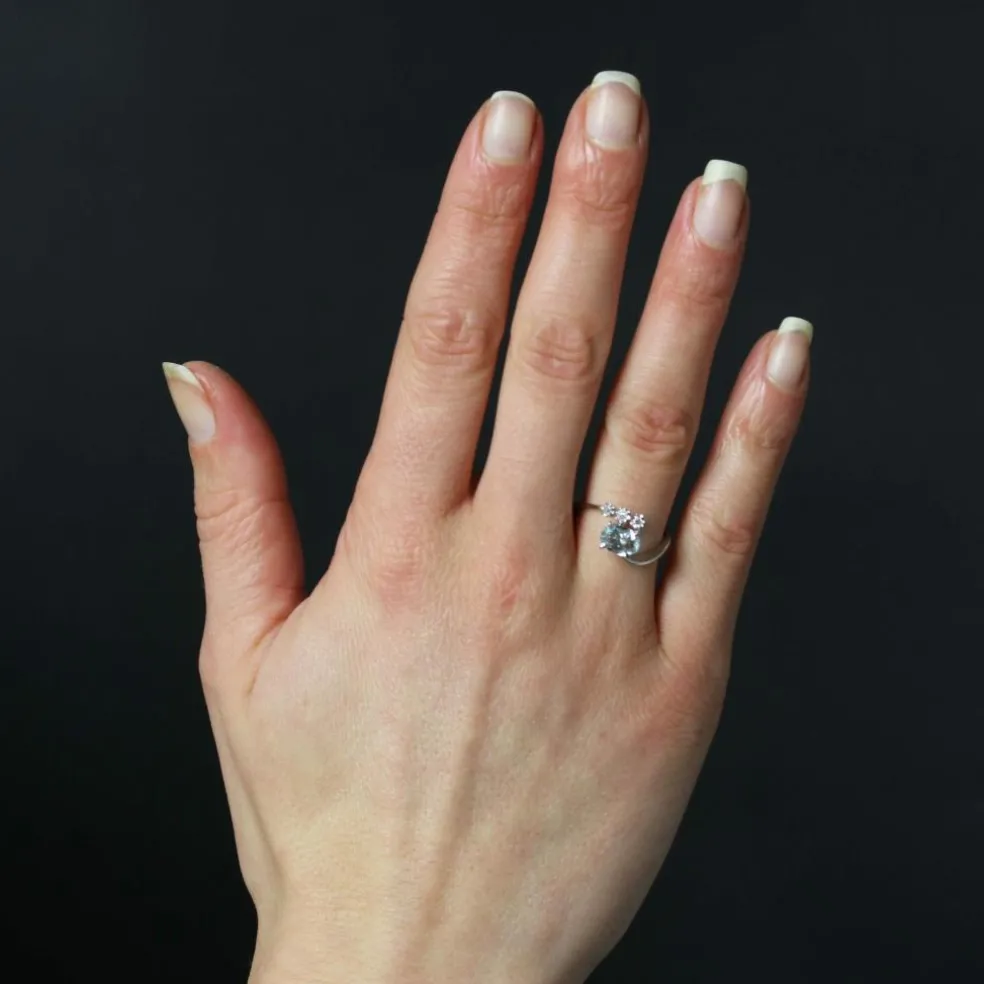 Bague vintage aigue-marine et diamants