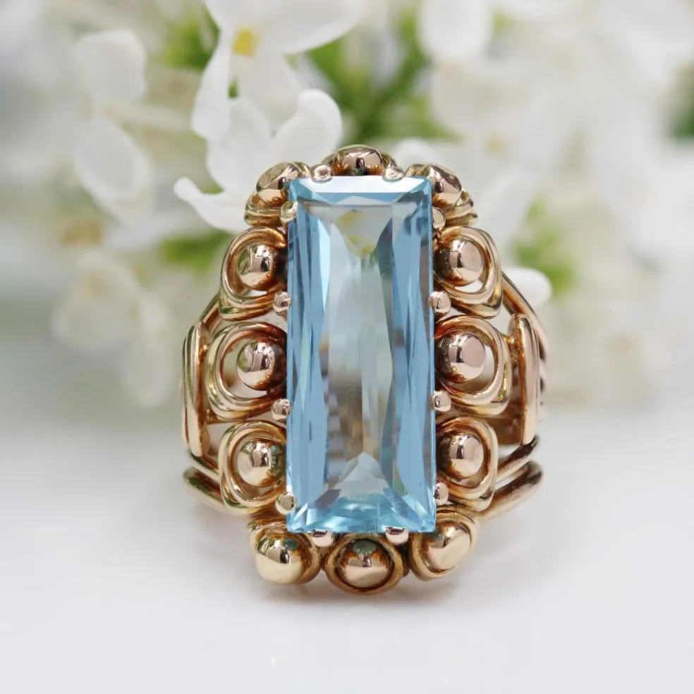 Bague vintage aigue-marine et or rose