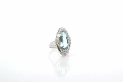 Bague vintage aigue-marine et diamants en or 18k