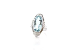 Bague vintage aigue-marine et diamants en or 18k