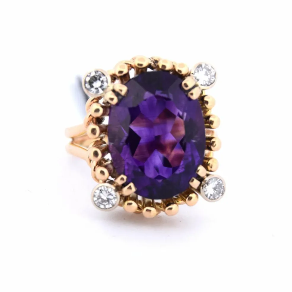 Bague vintage années 40 - Or rose - Améthyste - Diamants