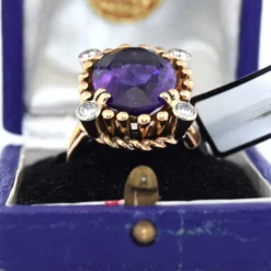 Bague vintage années 40 - Or rose - Améthyste - Diamants