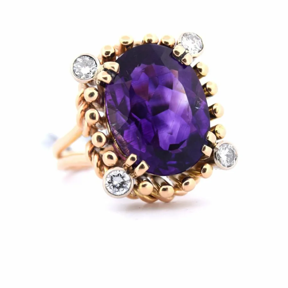 Bague vintage années 40 - Or rose - Améthyste - Diamants