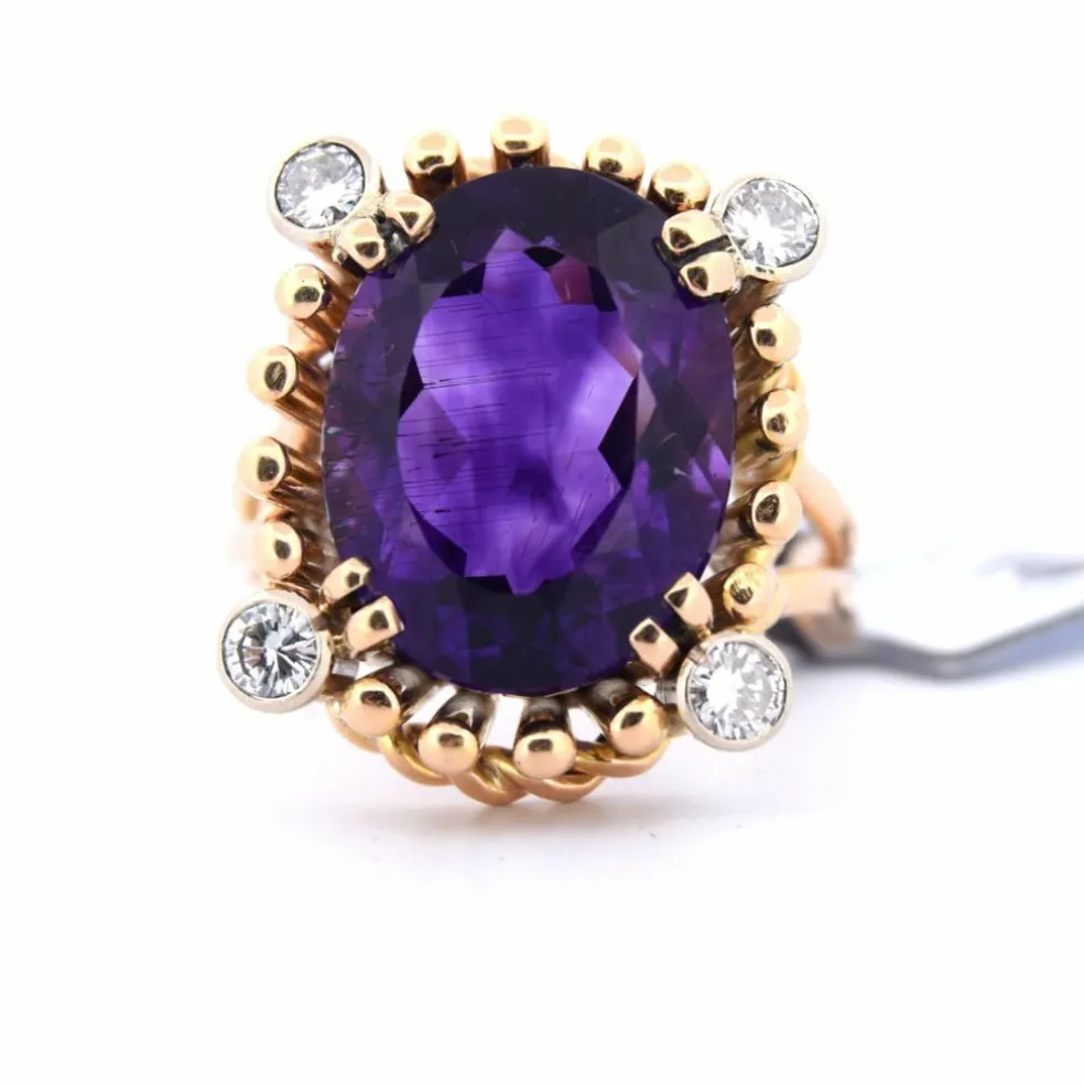 Bague vintage années 40 - Or rose - Améthyste - Diamants