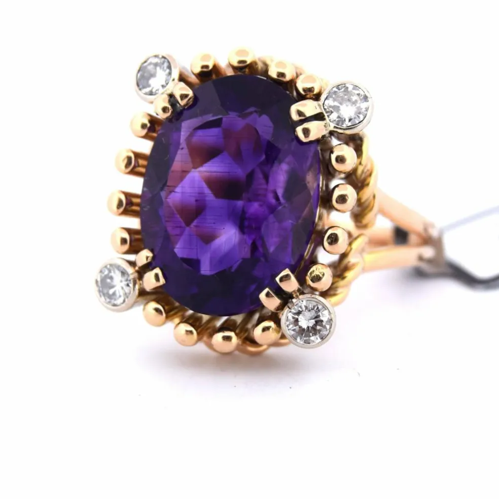 Bague vintage années 40 - Or rose - Améthyste - Diamants