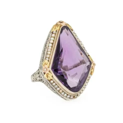 Bague vintage art déco améthyste perle filigrane or blanc