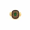 Bague Vintage Art Déco or jaune diamants émeraudes