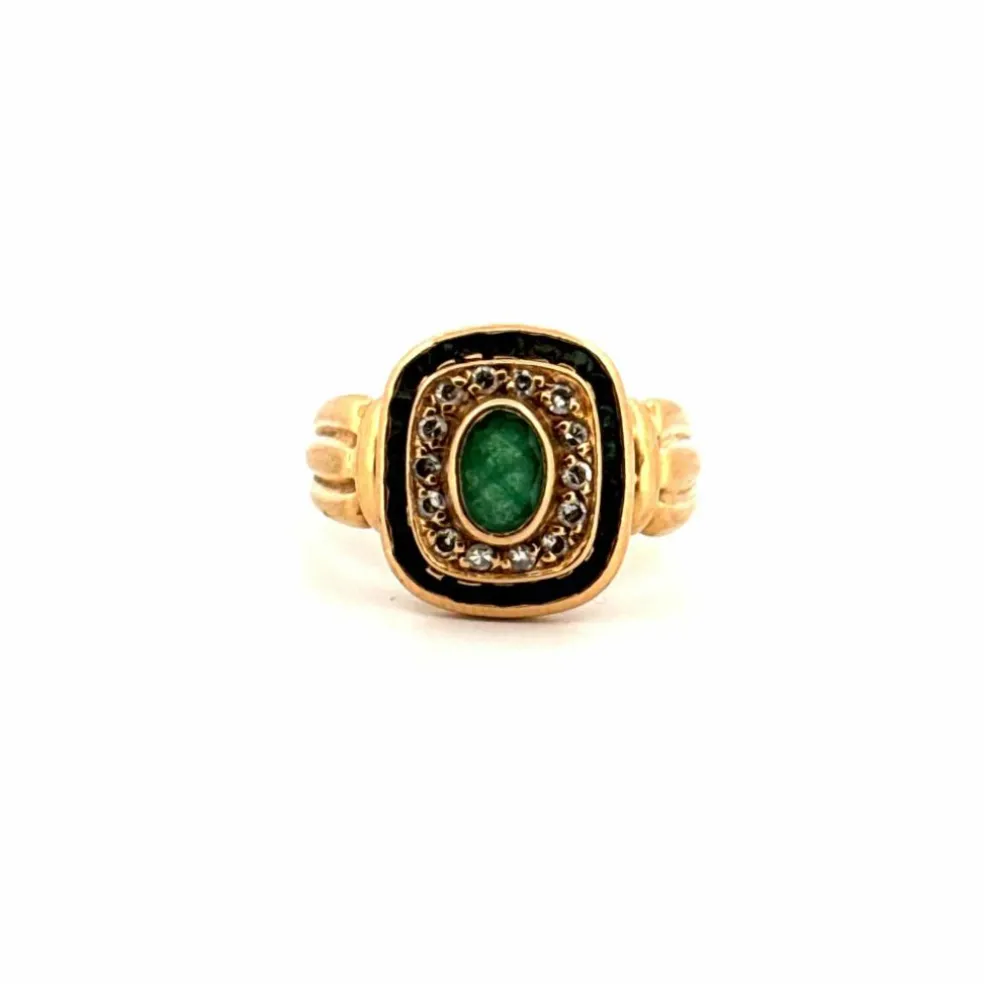 Bague Vintage Art Déco or jaune diamants émeraudes