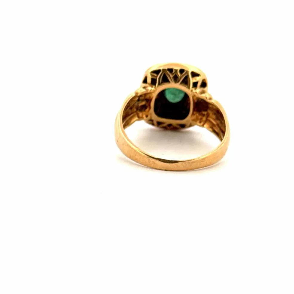 Bague Vintage Art Déco or jaune diamants émeraudes