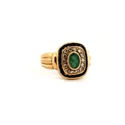 Bague Vintage Art Déco or jaune diamants émeraudes
