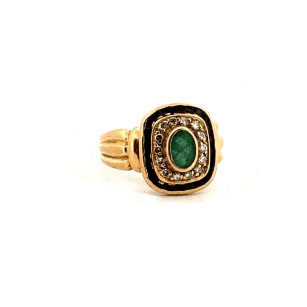 Bague Vintage Art Déco or jaune diamants émeraudes