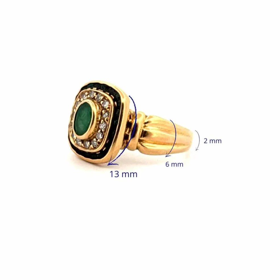 Bague Vintage Art Déco or jaune diamants émeraudes