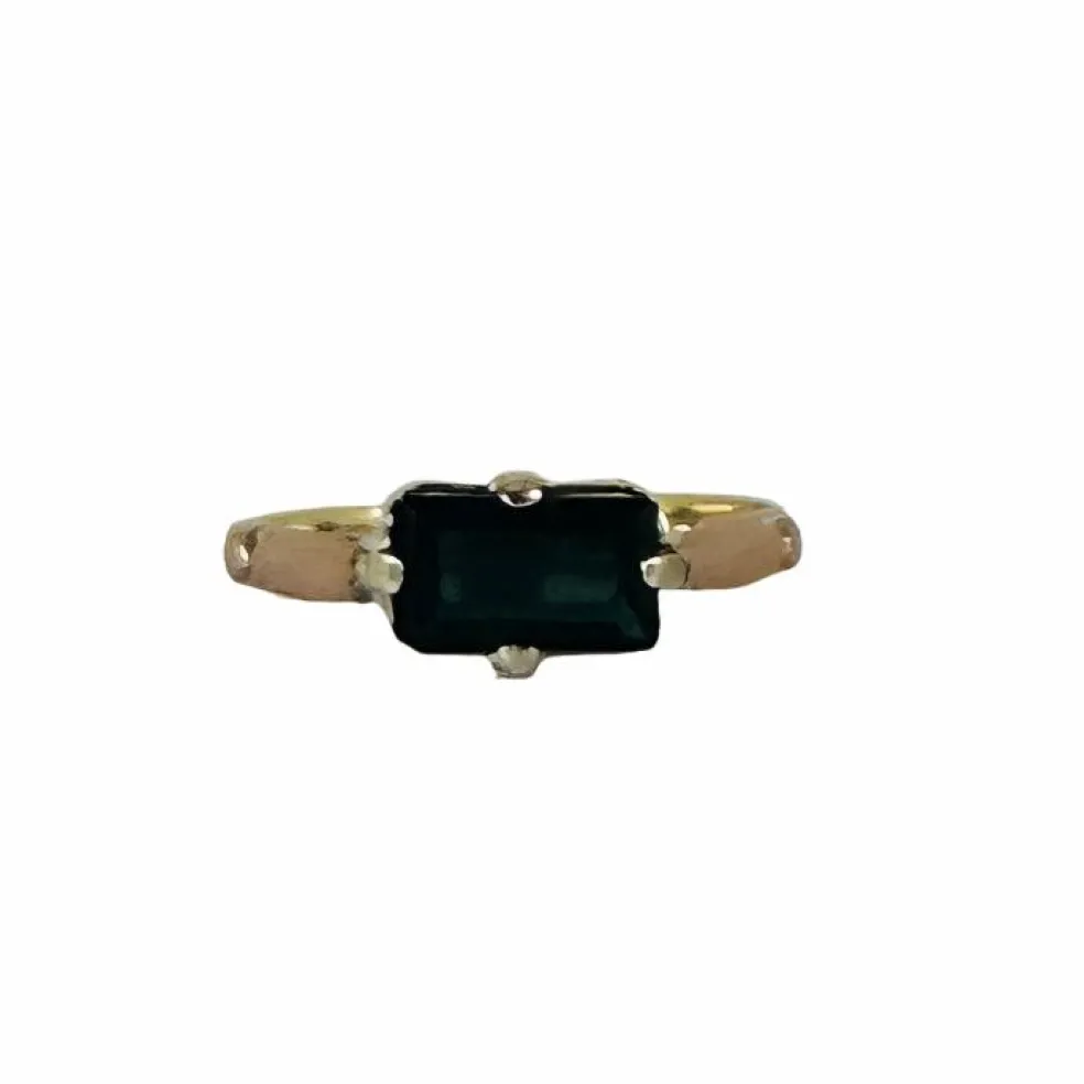 Bague vintage avec tourmaline noire naturelle, émeraude facettée