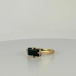 Bague vintage avec tourmaline noire naturelle, émeraude facettée
