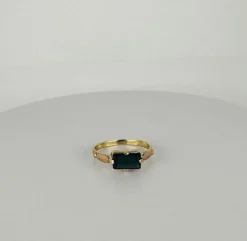 Bague vintage avec tourmaline noire naturelle, émeraude facettée