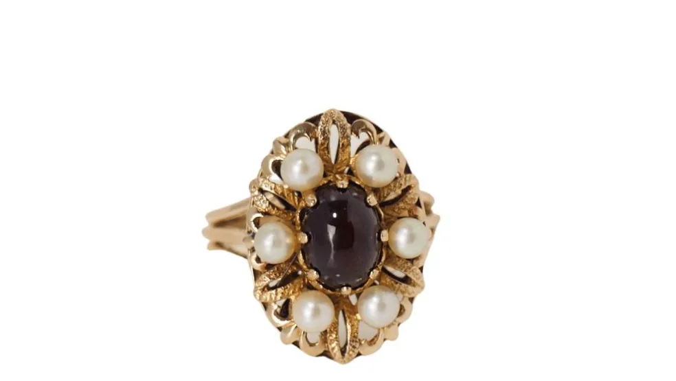 Bague vintage cabochon de Grenat et perles