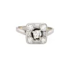 Bague vintage carrée en or blanc avec diamants taille mixte