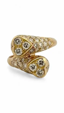 Bague vintage coeur toi et moi or jaune et diamants