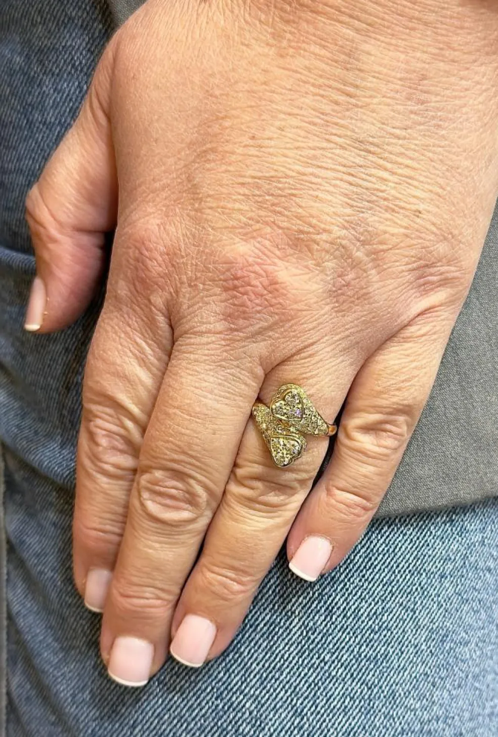Bague vintage coeur toi et moi or jaune et diamants