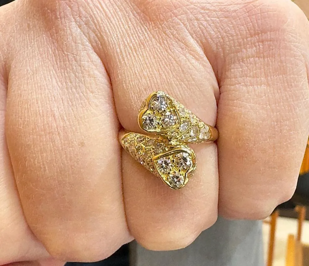 Bague vintage coeur toi et moi or jaune et diamants
