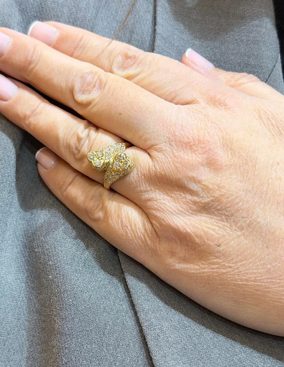 Bague vintage coeur toi et moi or jaune et diamants