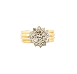 Bague vintage diamants fleurs or bicolore 18 carats