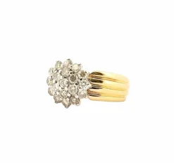 Bague vintage diamants fleurs or bicolore 18 carats