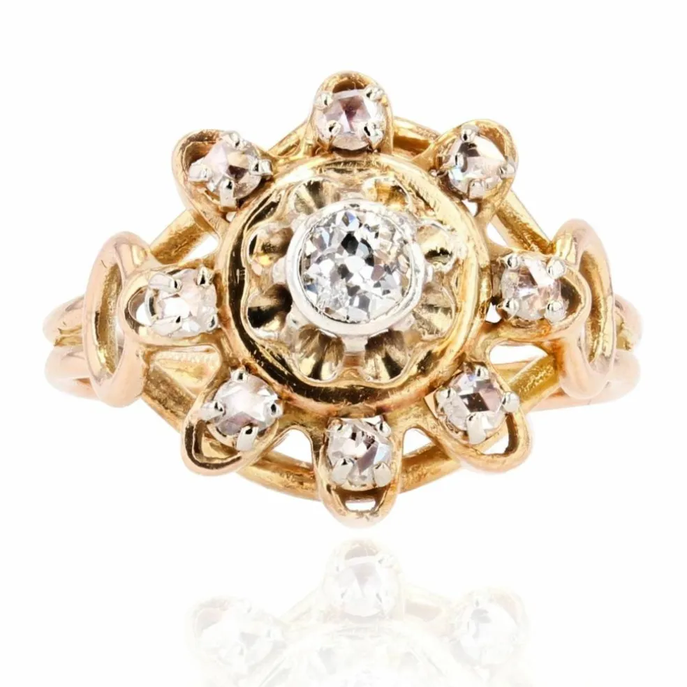 Bague vintage diamants or jaune