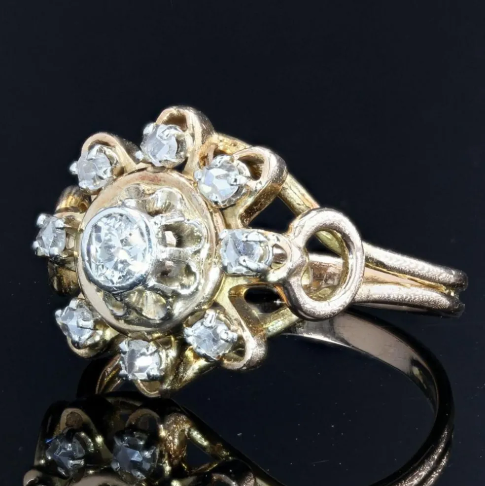 Bague vintage diamants or jaune