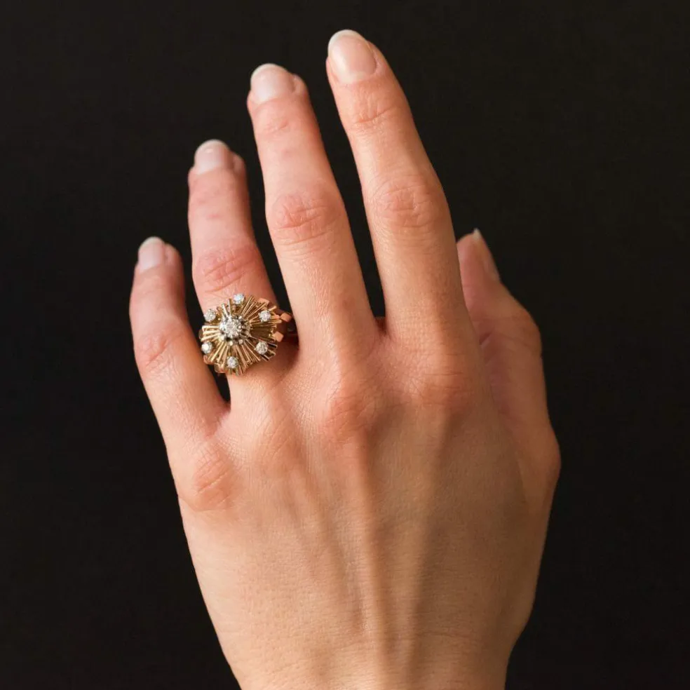 Bague vintage diamants rayonnante