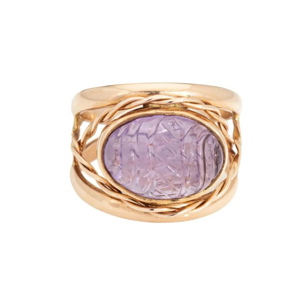 bague vintage en améthyste sculptée finlandaise en or jaune