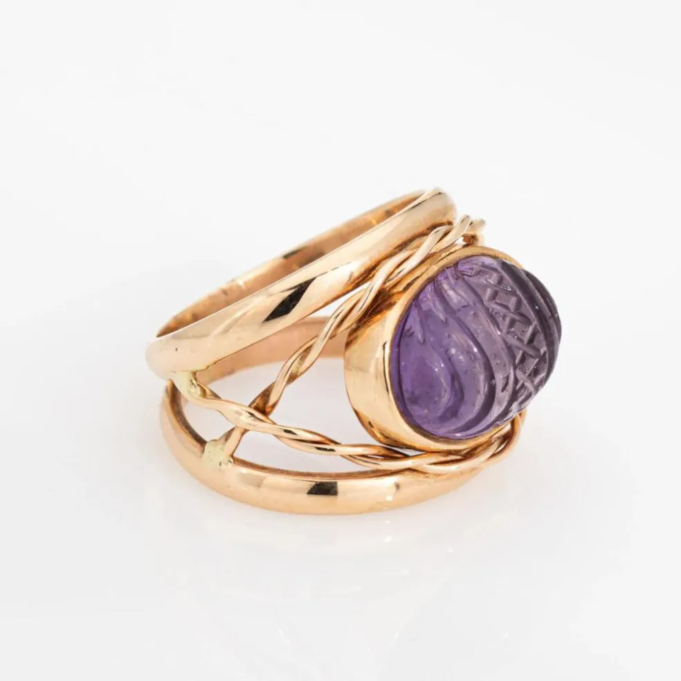 bague vintage en améthyste sculptée finlandaise en or jaune