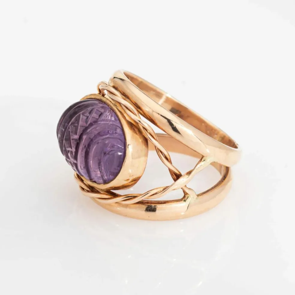 bague vintage en améthyste sculptée finlandaise en or jaune