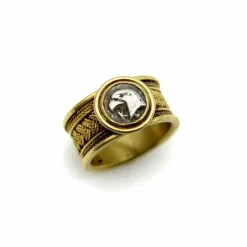 Bague vintage en fil de fer doré 22 carats avec pièce d'aigle en argent antique