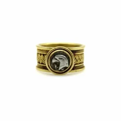 Bague vintage en fil de fer doré 22 carats avec pièce d'aigle en argent antique