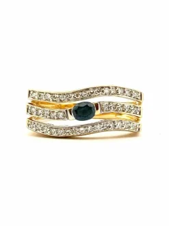 Bague vintage en or 18 carats diamants 8/8 et saphir