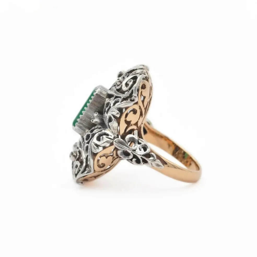 Bague vintage en or et argent avec émeraude