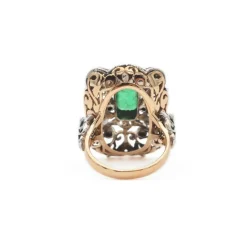 Bague vintage en or et argent avec émeraude