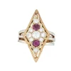 Bague vintage en or jaune avec diamants et rubis des années 80