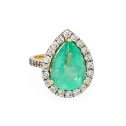 Bague vintage en or jaune 14 carats avec diamants et émeraude de 8,45 ct, taille poire