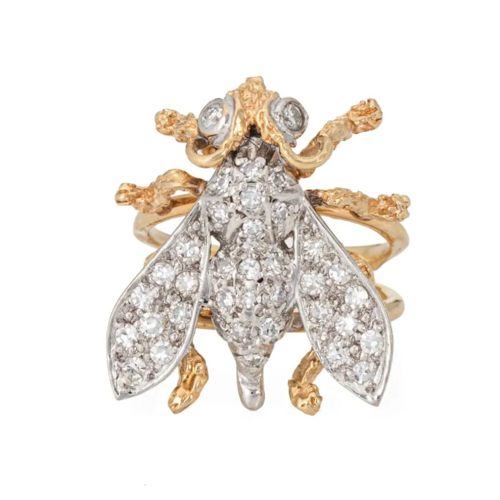 Bague vintage en or jaune et diamants avec abeille