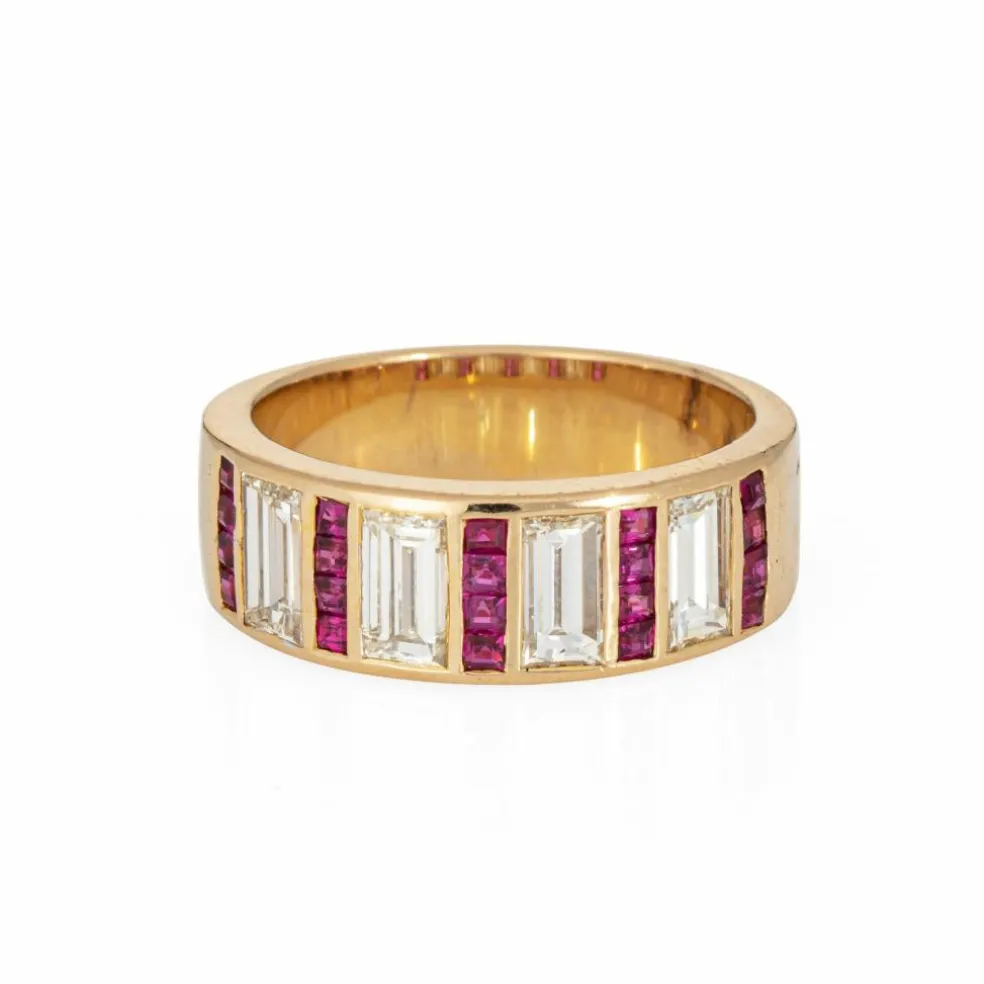 Bague vintage en or jaune avec diamants et rubis 1 carat
