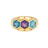 Bague vintage en or jaune avec améthyste et topaze bleue