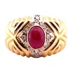 Bague vintage en or jaune, rubis cabochon et diamants