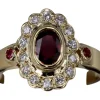 Bague vintage en or jaune lunette rubis et diamants