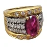 Bague vintage en or jaune/blanc 18 carats avec rubis naturel et diamants