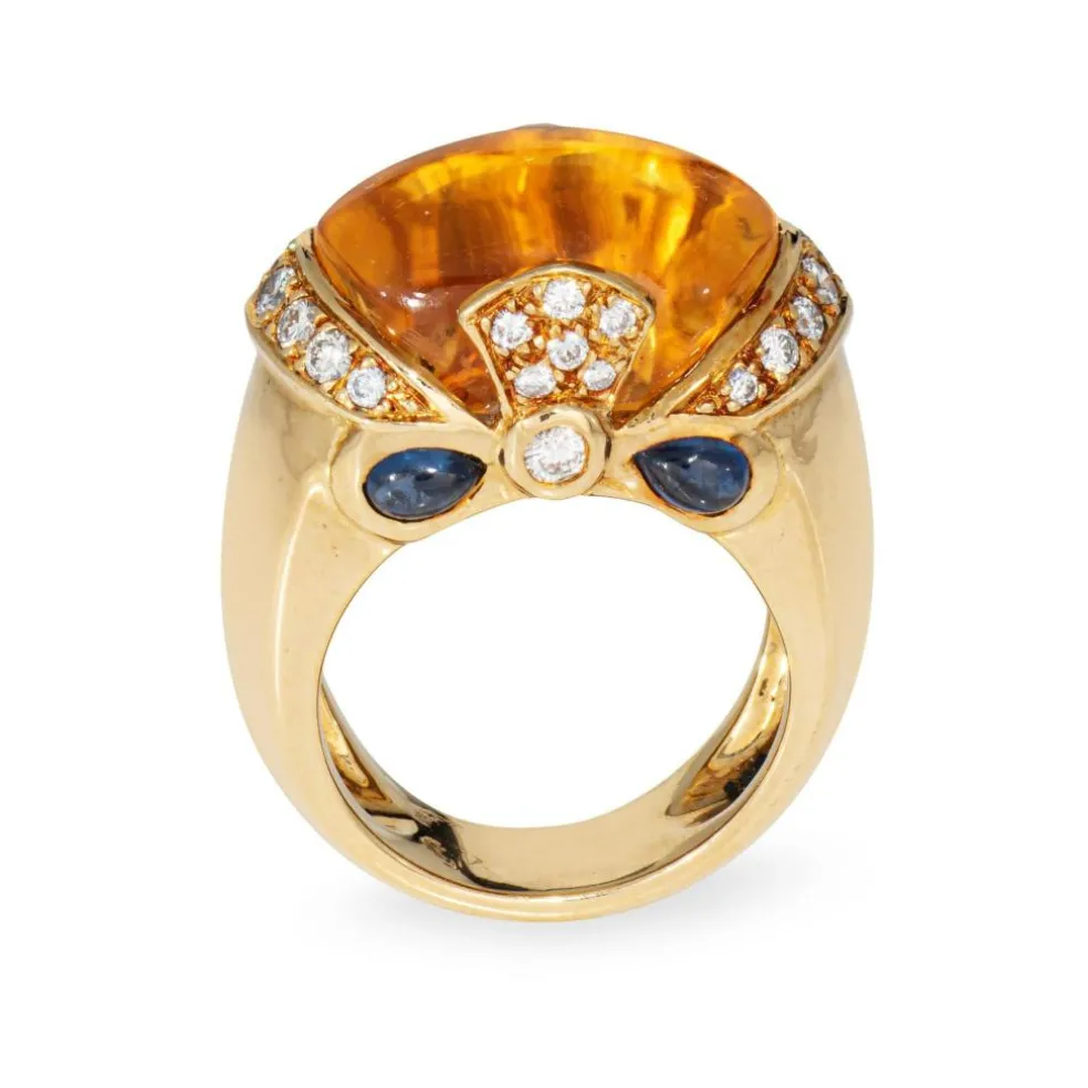 Bague vintage en or jaune, citrine, saphir, diamant