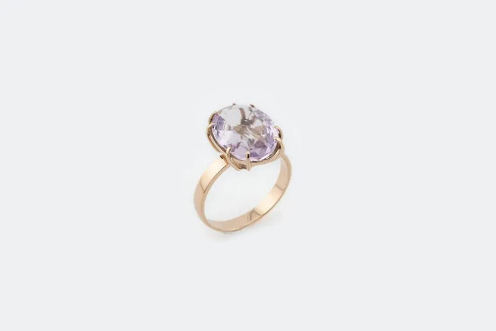 Bague vintage en or jaune avec améthyste pâle