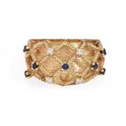 Bague vintage en or jaune, saphir et diamants
