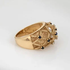 Bague vintage en or jaune, saphir et diamants